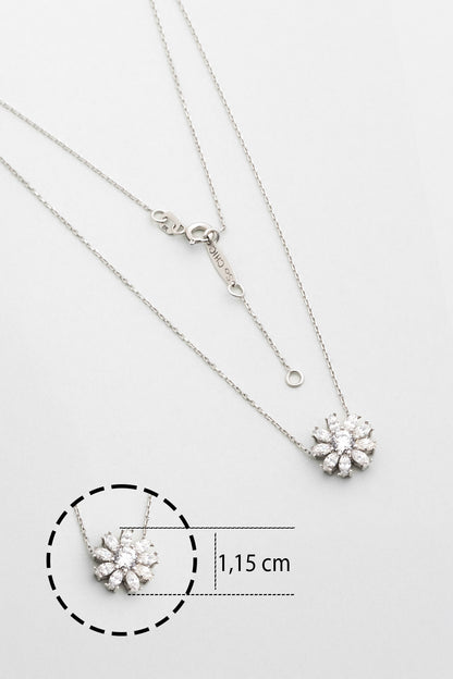 Beyaz Altın Sertifikalı Premium Created Taşlı 42 Cm Çiçek Kolye Ww06580200199