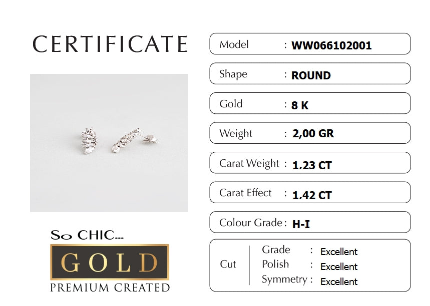 Beyaz Altın Sertifikalı Premium Created Taşlı Melek Kanadı Küpe Ww06610200199