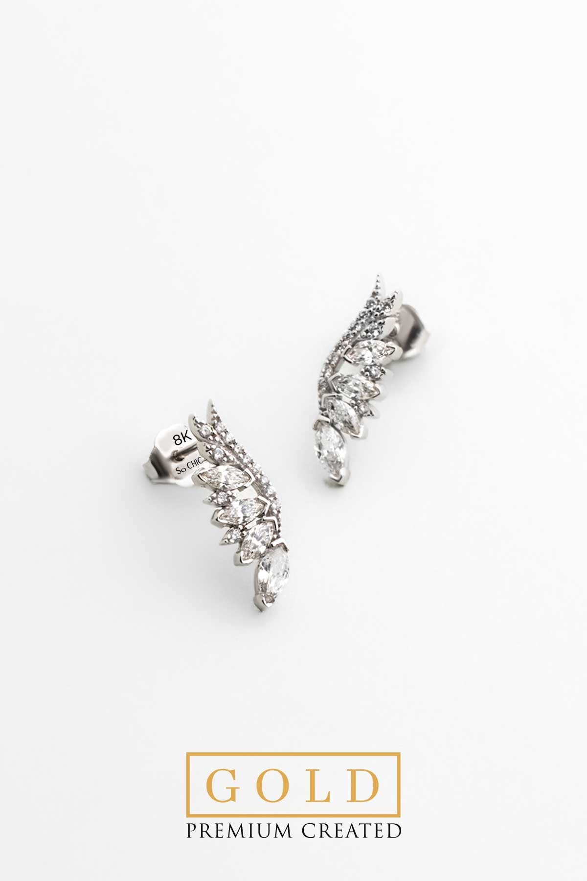 Beyaz Altın Sertifikalı Premium Created Taşlı Melek Kanadı Küpe Ww06610200199