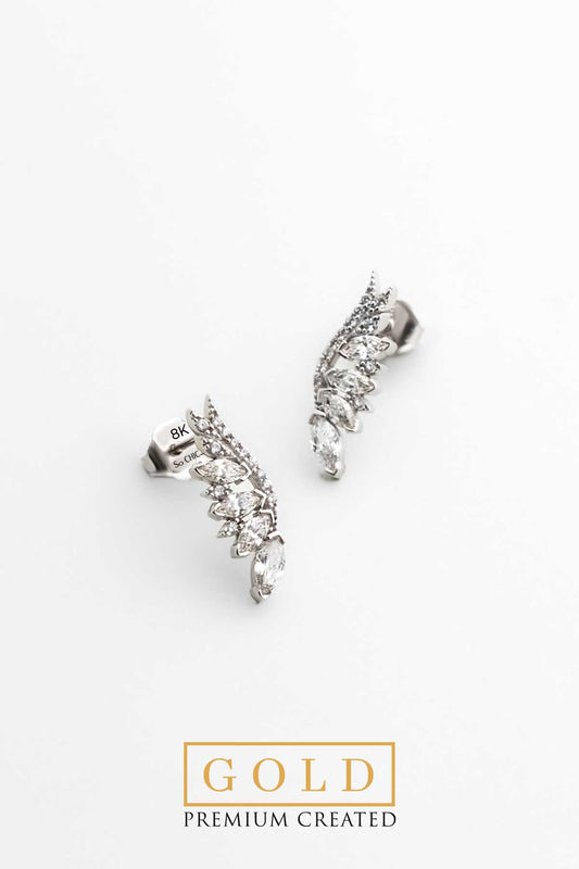 Beyaz Altın Sertifikalı Premium Created Taşlı Melek Kanadı Küpe Ww06610200199