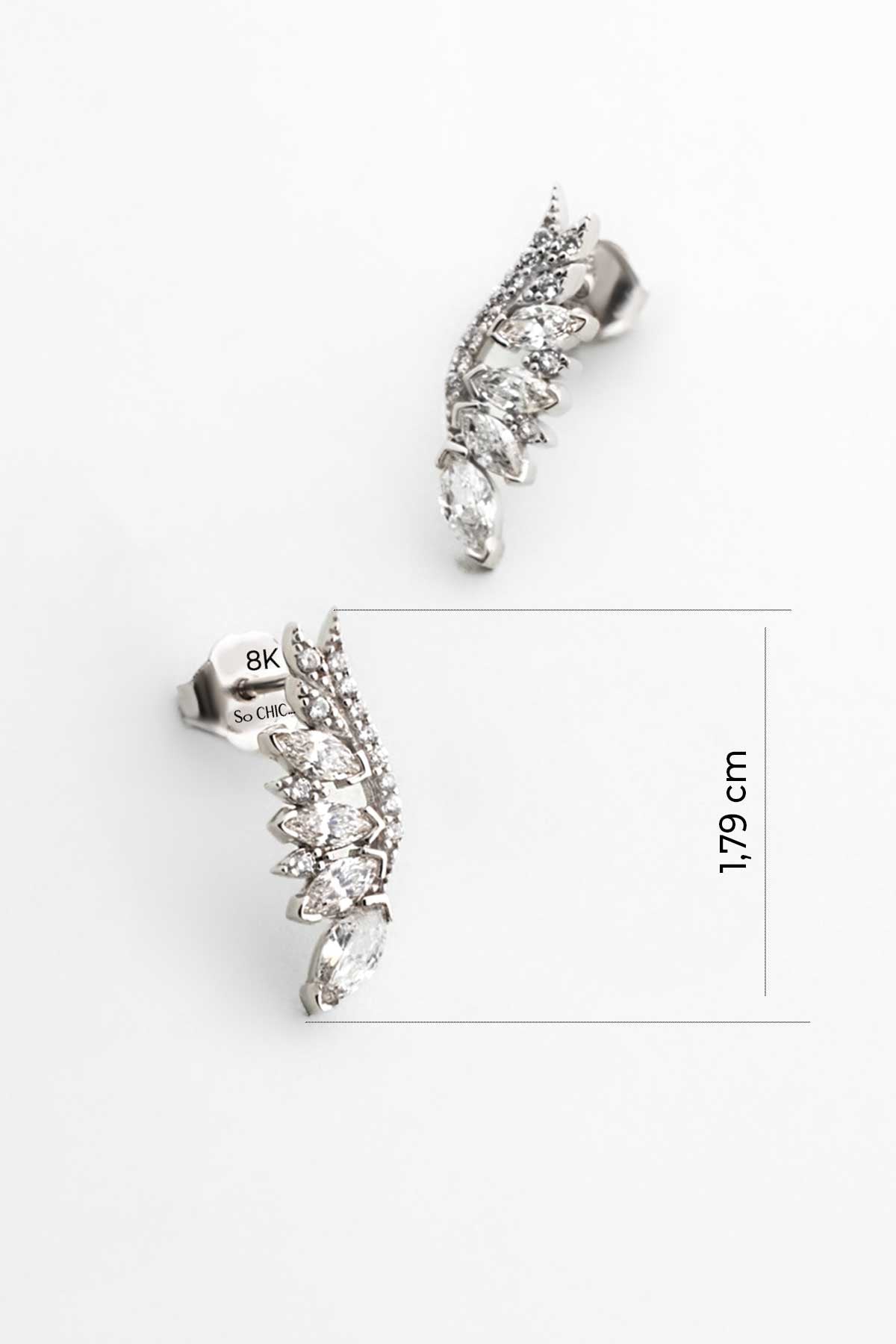 Beyaz Altın Sertifikalı Premium Created Taşlı Melek Kanadı Küpe Ww06610200199