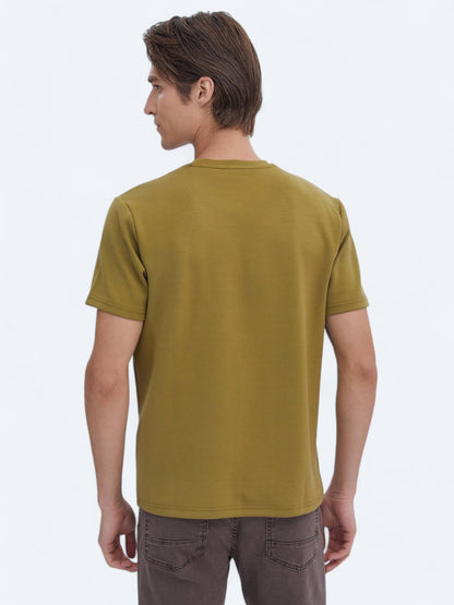 Yağ Yeşili Düz Bisiklet Yaka T-shirt