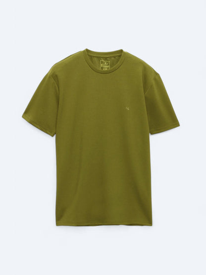 Yağ Yeşili Düz Bisiklet Yaka T-shirt