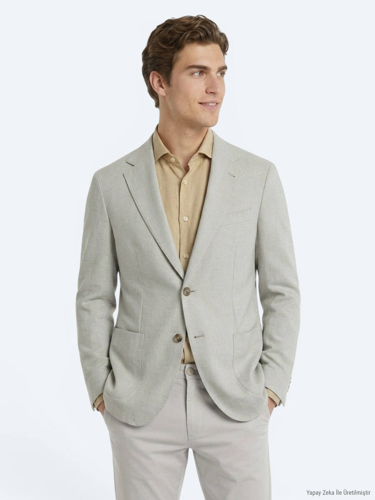 Yağ Yeşili Modern Fit Pamuk Karışımlı Örme Ceket
