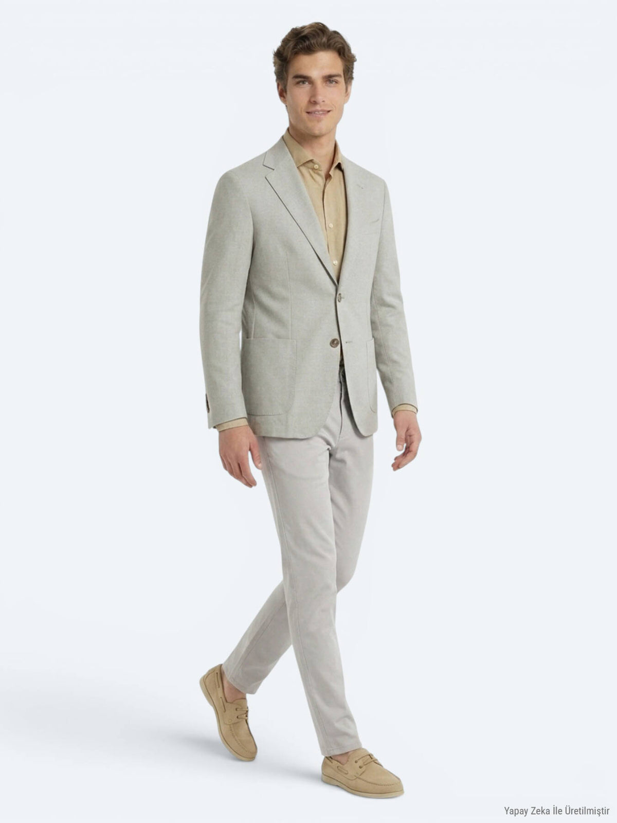 Yağ Yeşili Modern Fit Pamuk Karışımlı Örme Ceket