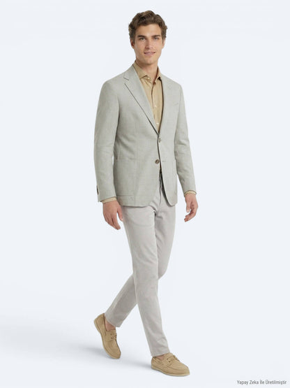 Yağ Yeşili Modern Fit Pamuk Karışımlı Örme Ceket