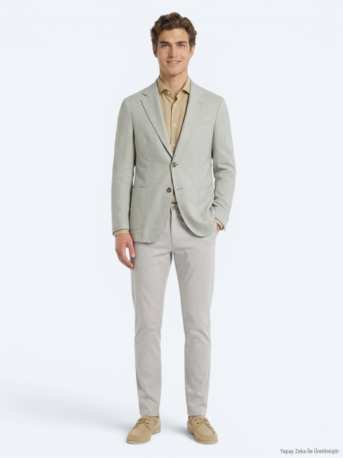 Yağ Yeşili Modern Fit Pamuk Karışımlı Örme Ceket