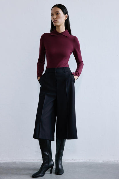 Yakalı Basic Bordo Triko Bluz
