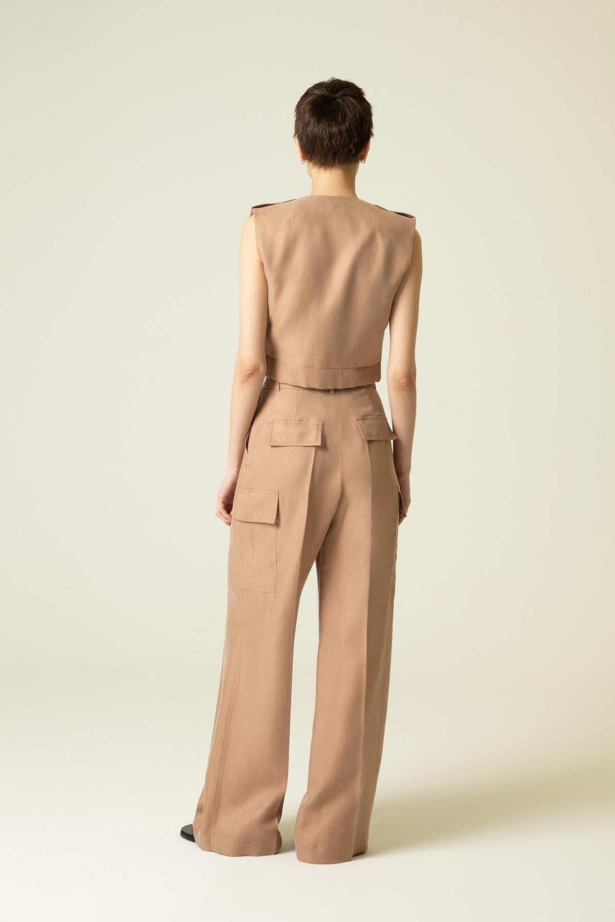 Yandan Cep Detaylı Rahat Form Camel Pantolon