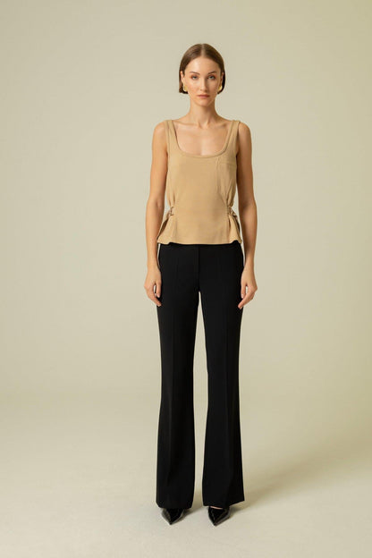 Yanları Tokalı Camel Askılı Top