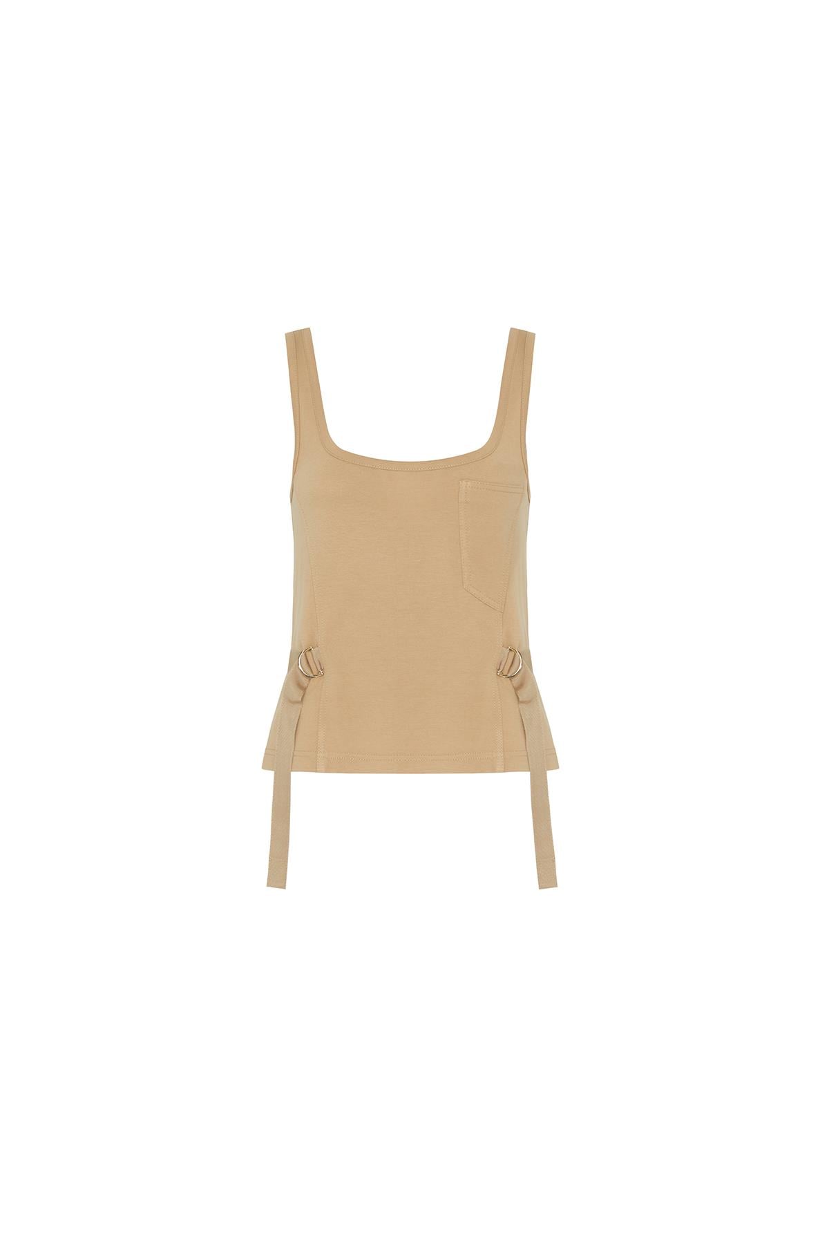 Yanları Tokalı Camel Askılı Top