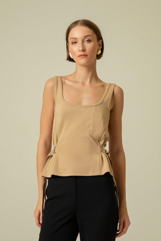 Yanları Tokalı Camel Askılı Top