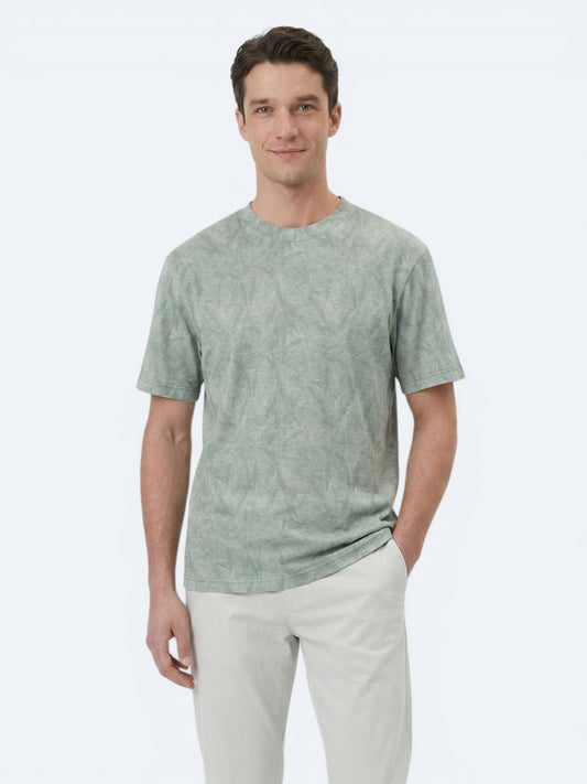 Yeşil Baskılı Pamuk Karışımlı T-shirt