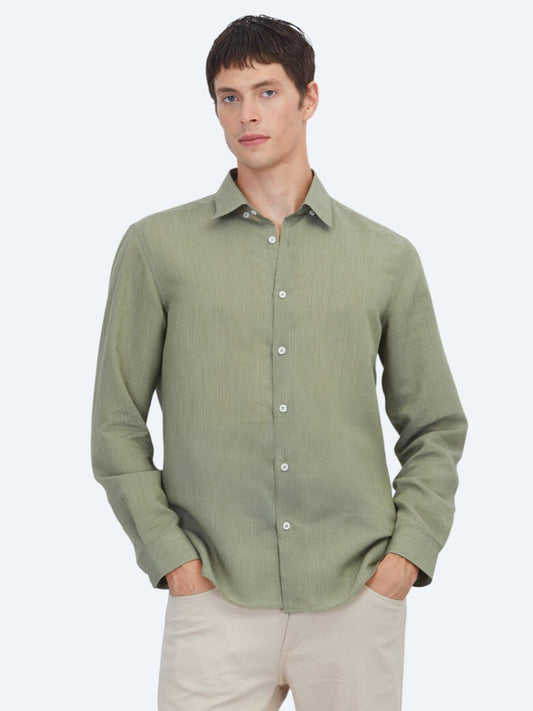 Yeşil Çizgili Regular Fit Uzun Dokuma Casual Gömlek