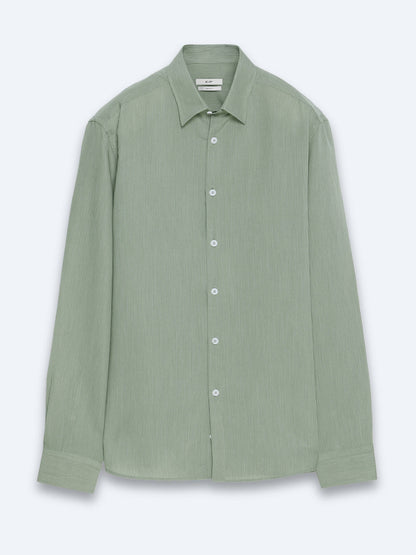 Yeşil Çizgili Regular Fit Uzun Dokuma Casual Gömlek