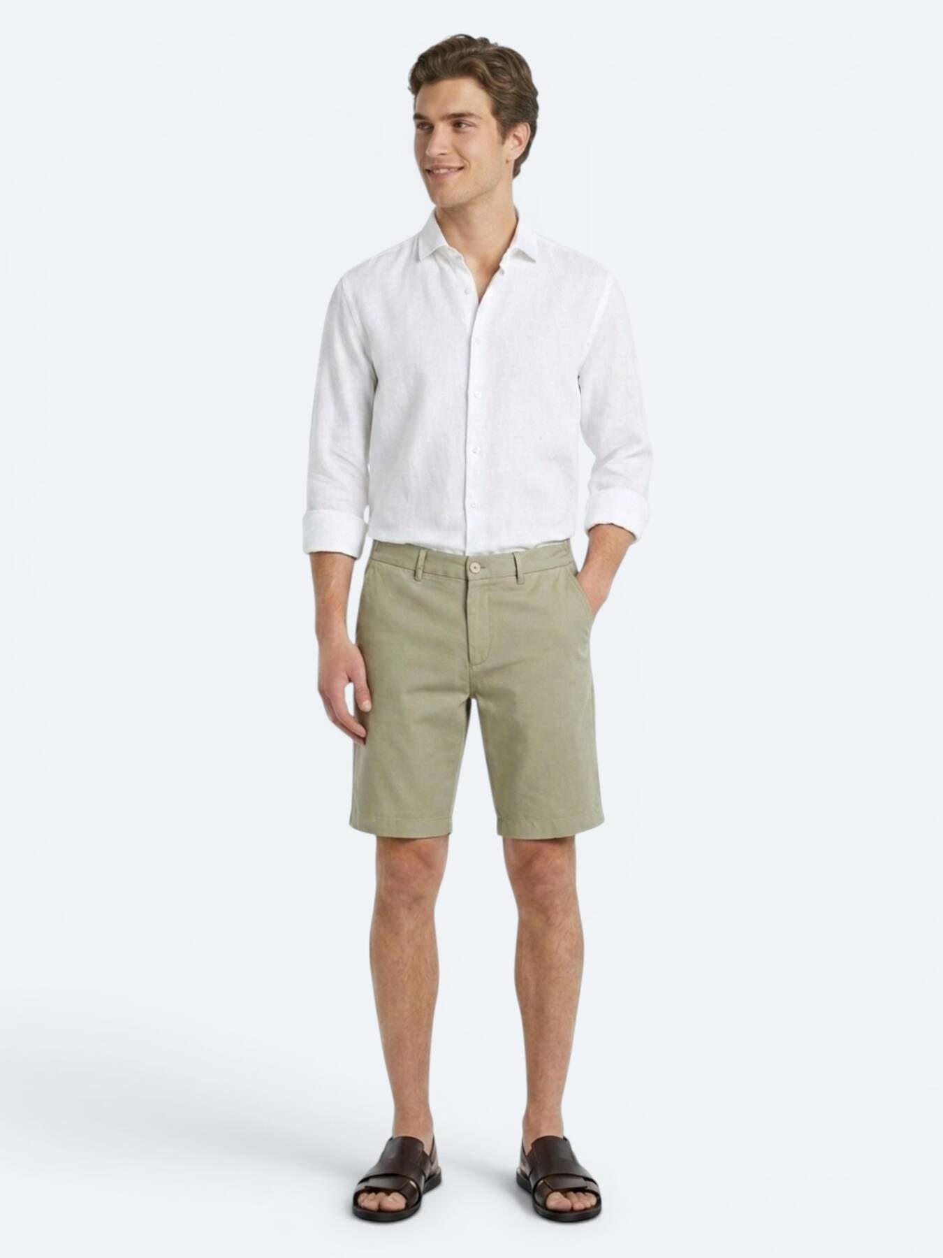 Yeşil Düz Kumaş Jogging Fit Casual Bermuda