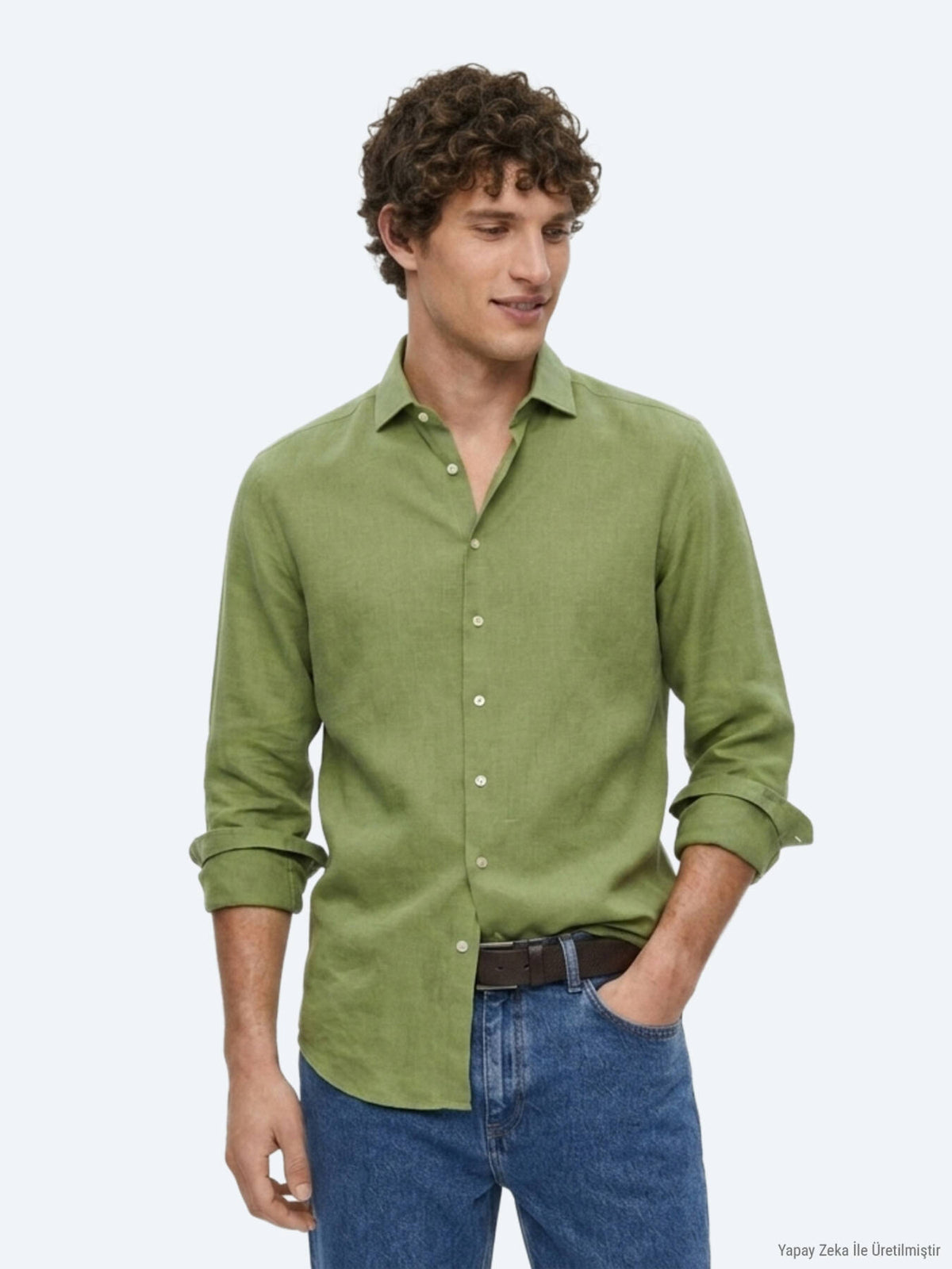 Yeşil Düz Regular Fit Uzun Dokuma Casual Pamuk Karışımlı Gömlek
