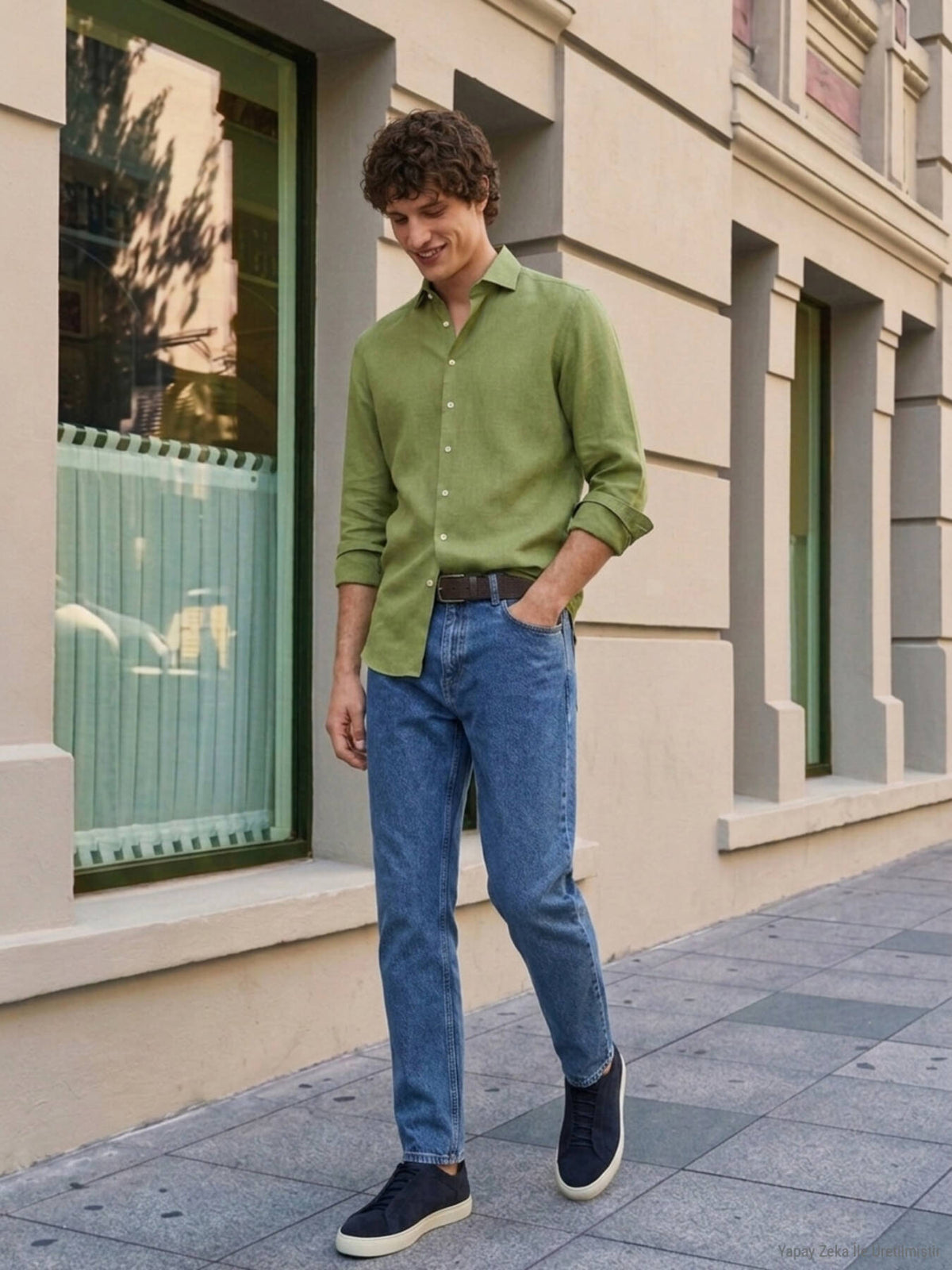 Yeşil Düz Regular Fit Uzun Dokuma Casual Pamuk Karışımlı Gömlek