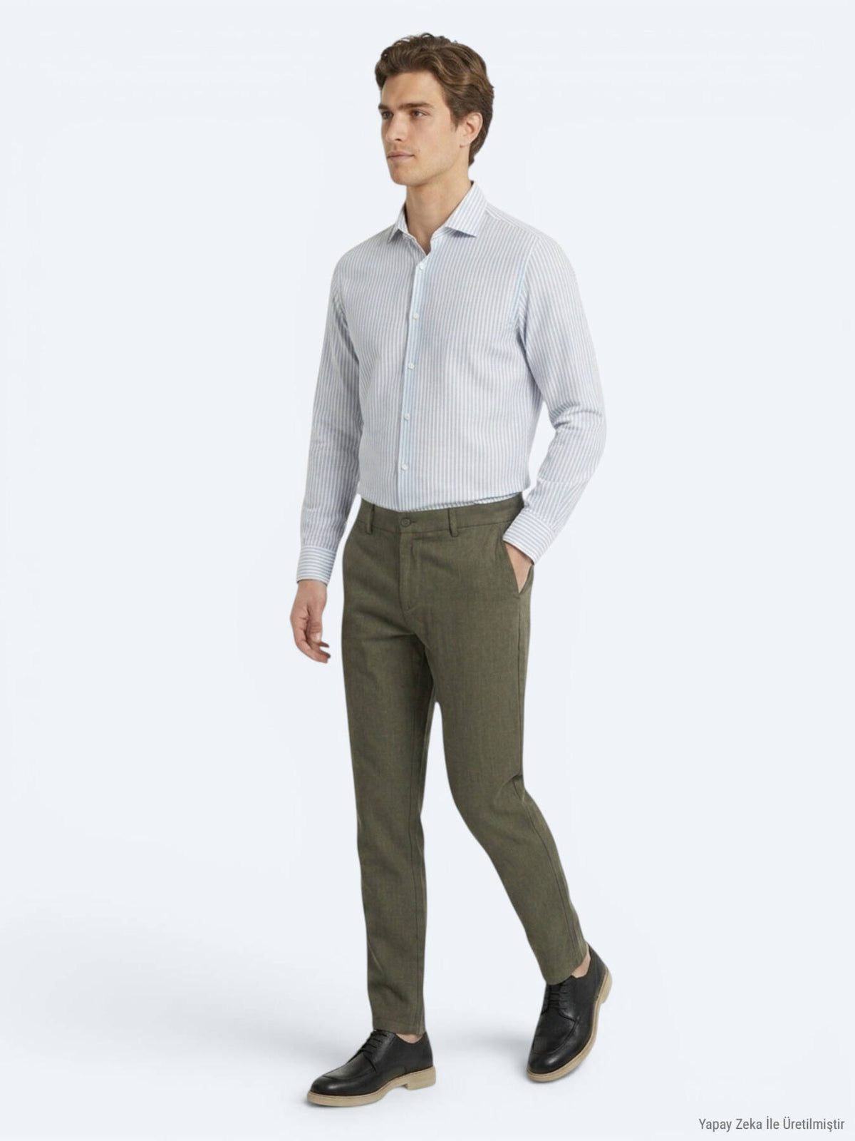 Yeşil Düz Regular Fit Uzun Dokuma Casual Pamuk Karışımlı Gömlek