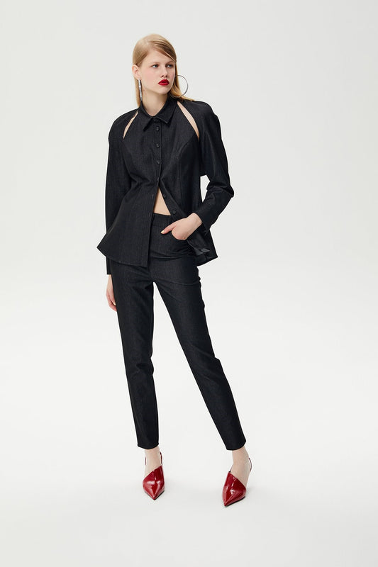 Yüksek Bel Siyah Denim Pantolon