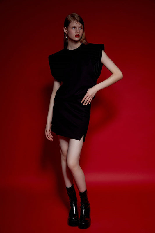 Yüksek Bel Siyah Mini Etek