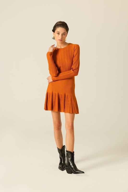 Yüksek Bel Volanlı Taba Triko Etek