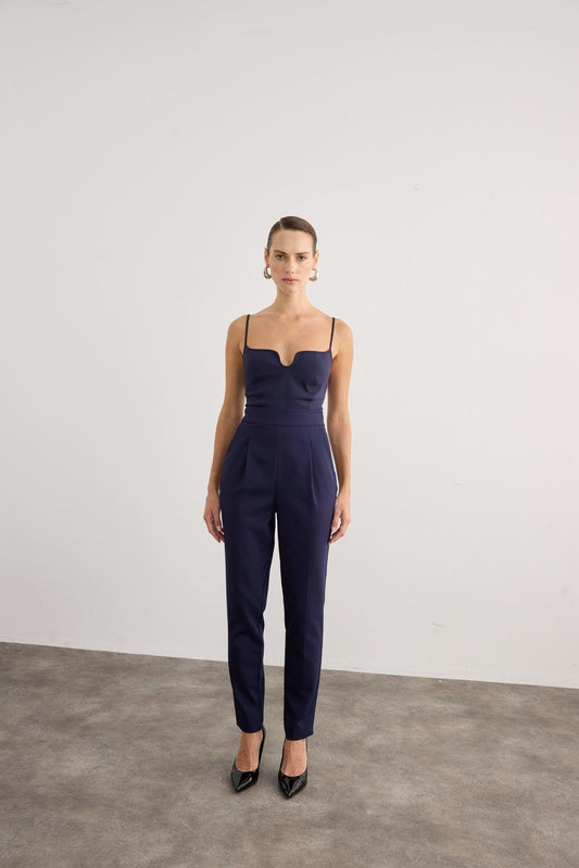 Yüksek Belli Önü Pileli Lacivert Pantolon