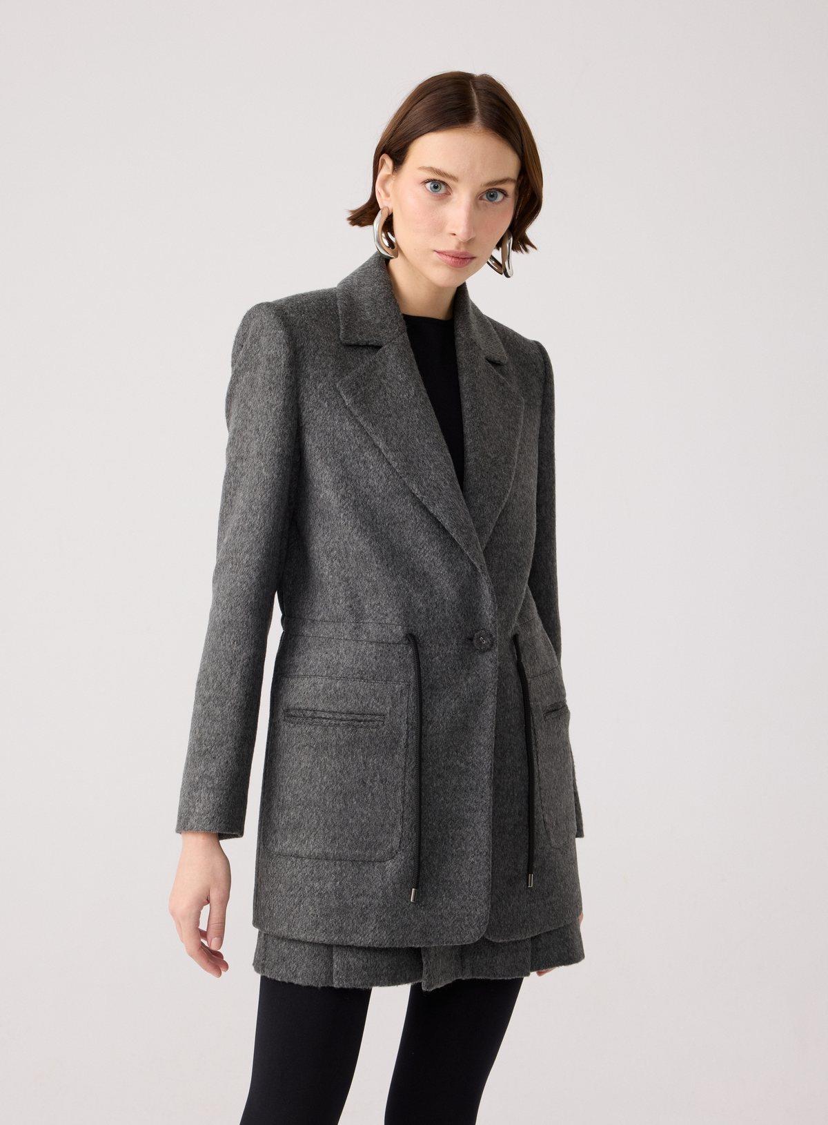 Yün Dokulu Cep Detaylı Antrasit Ceket