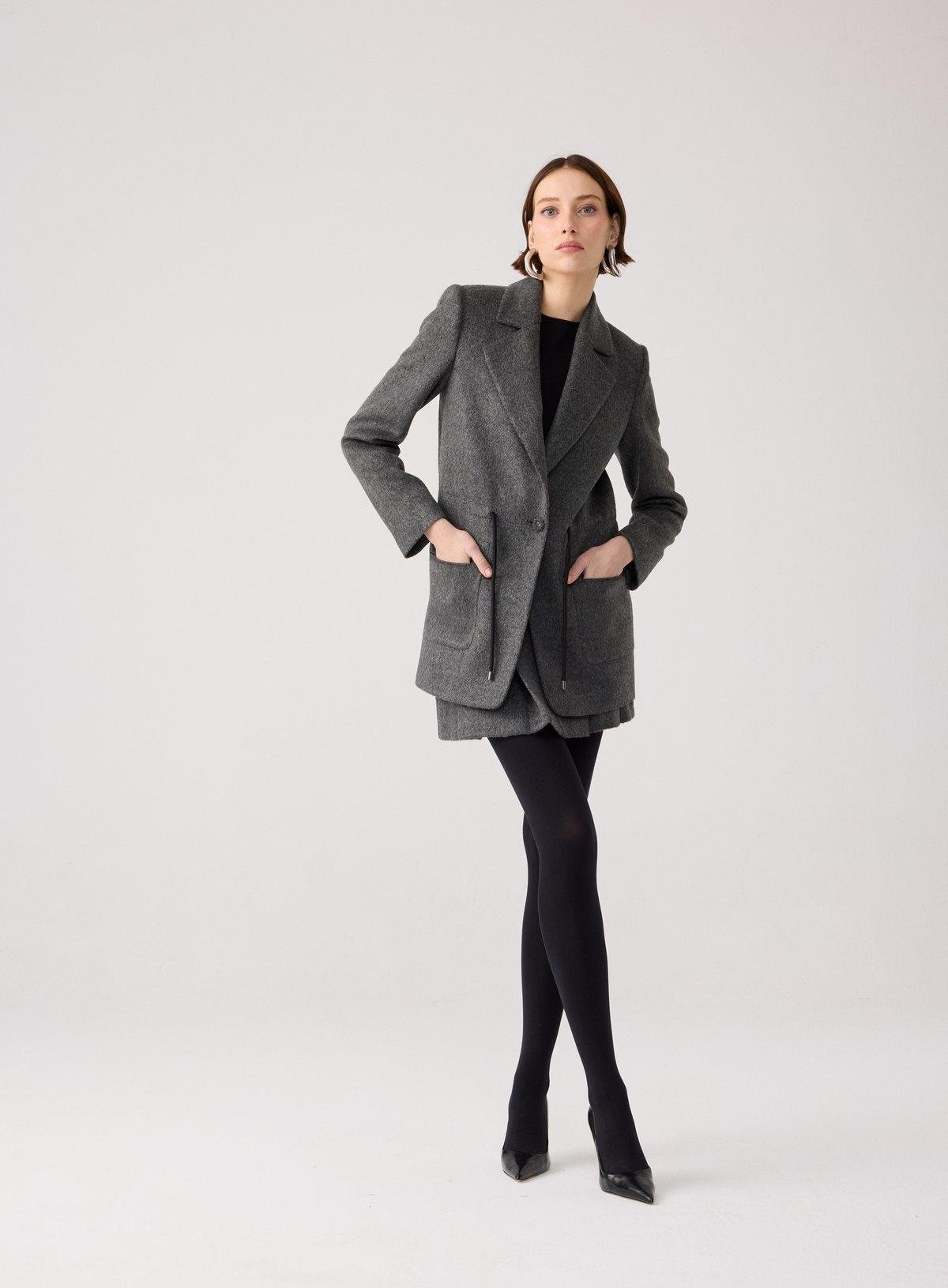 Yün Dokulu Cep Detaylı Antrasit Ceket