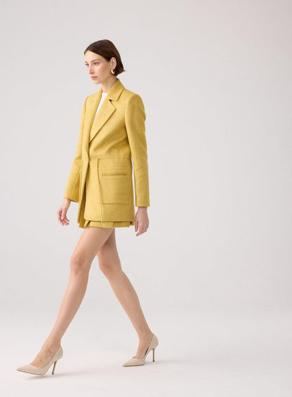 Yün Dokulu Cep Detaylı Haki Ceket