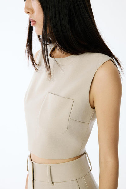 Yün Dokulu Crop Bej Bluz