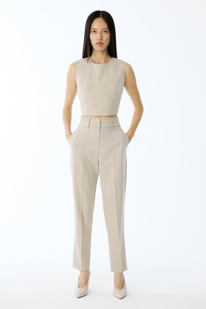 Yün Dokulu Crop Bej Bluz