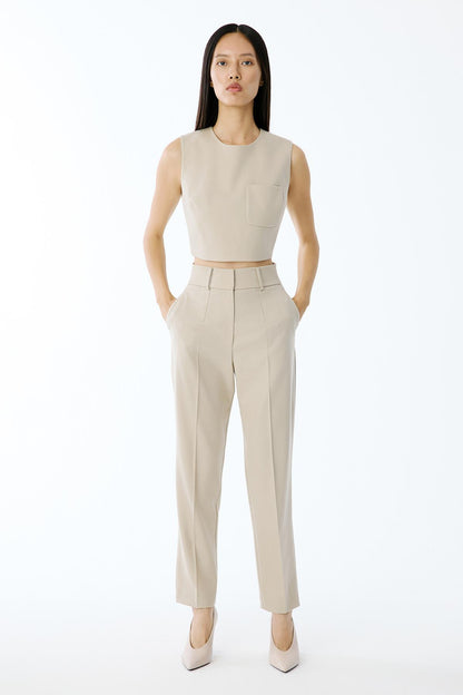 Yün Dokulu Crop Bej Bluz