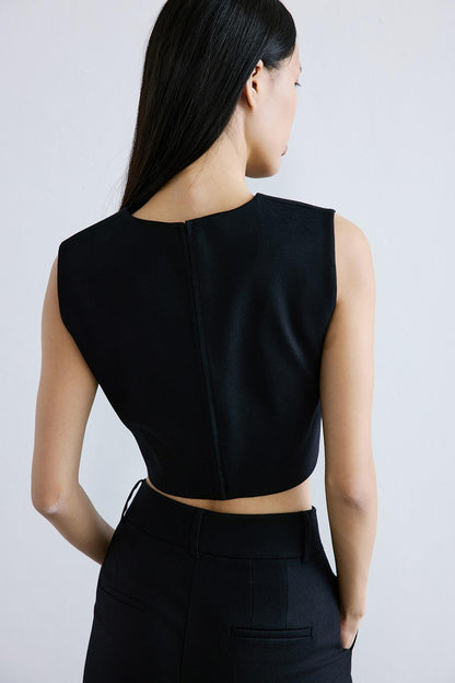 Yün Dokulu Crop Siyah Bluz