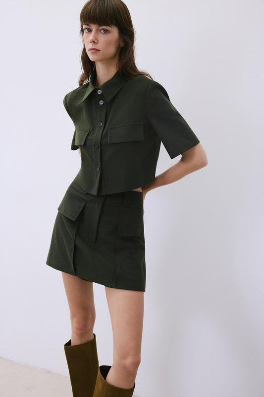 Yün Dokulu Haki Şort Etek