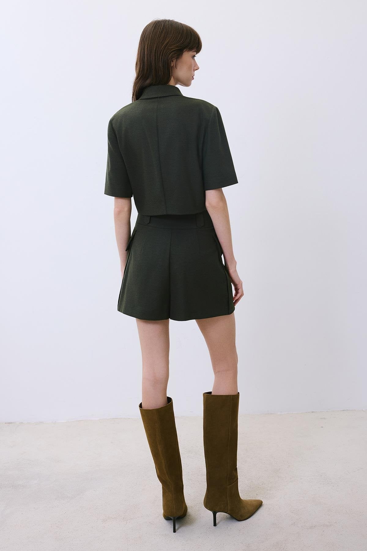 Yün Dokulu Haki Şort Etek