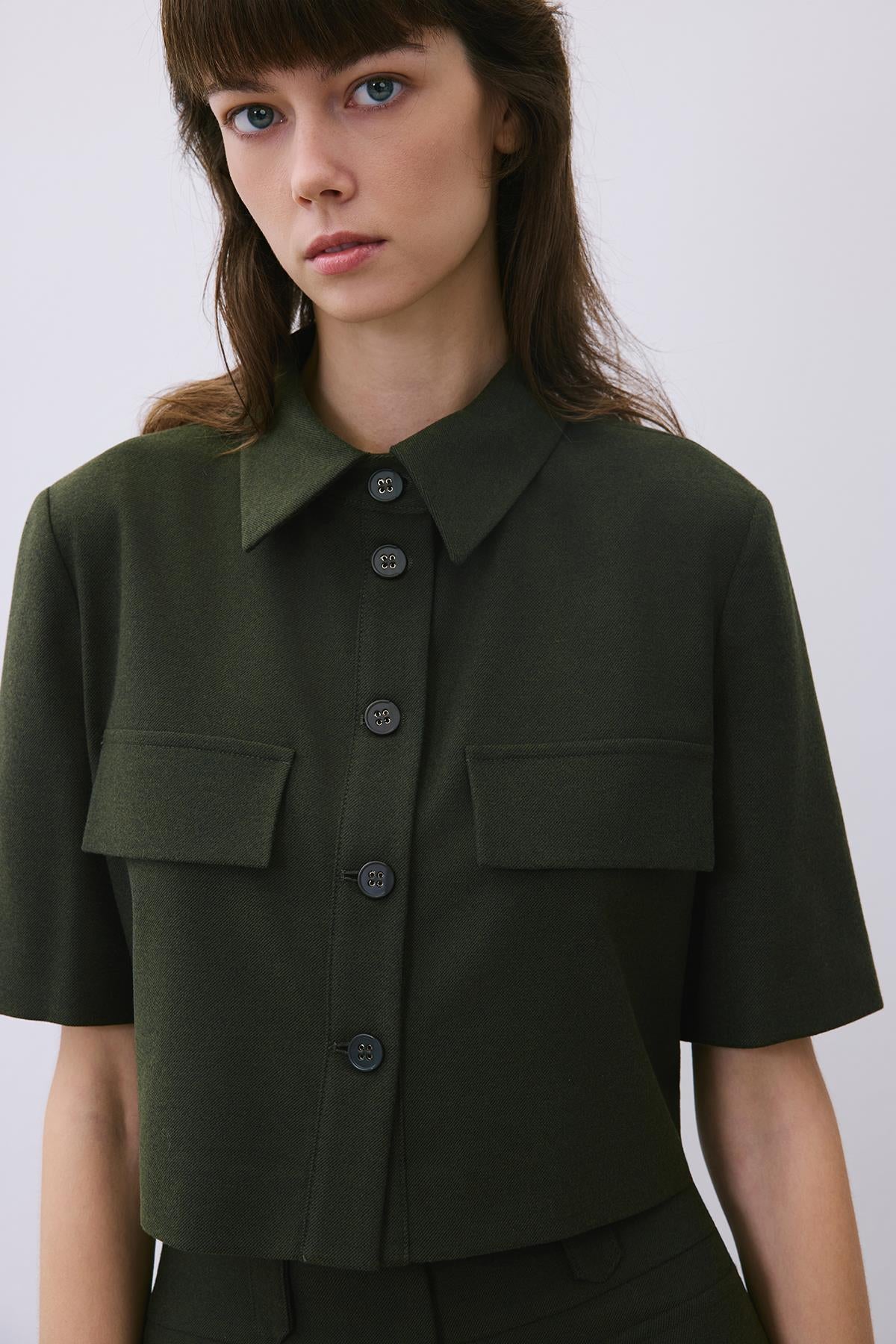 Yün Dokulu Haki Şort Etek