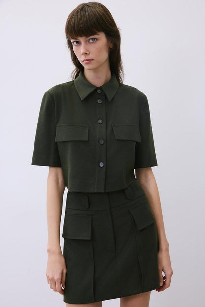 Yün Dokulu Haki Şort Etek