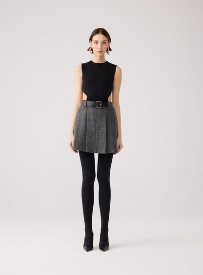 Yün Dokulu Pileli Antrasit Mini Etek