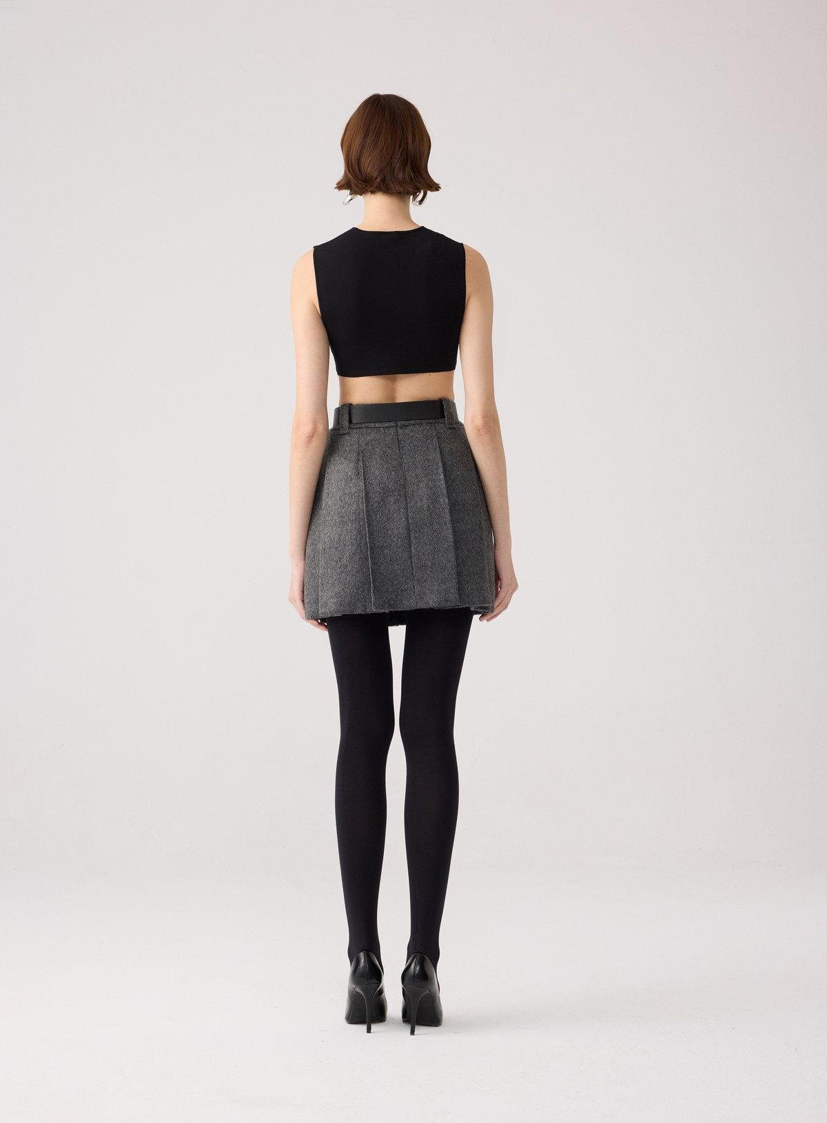 Yün Dokulu Pileli Antrasit Mini Etek