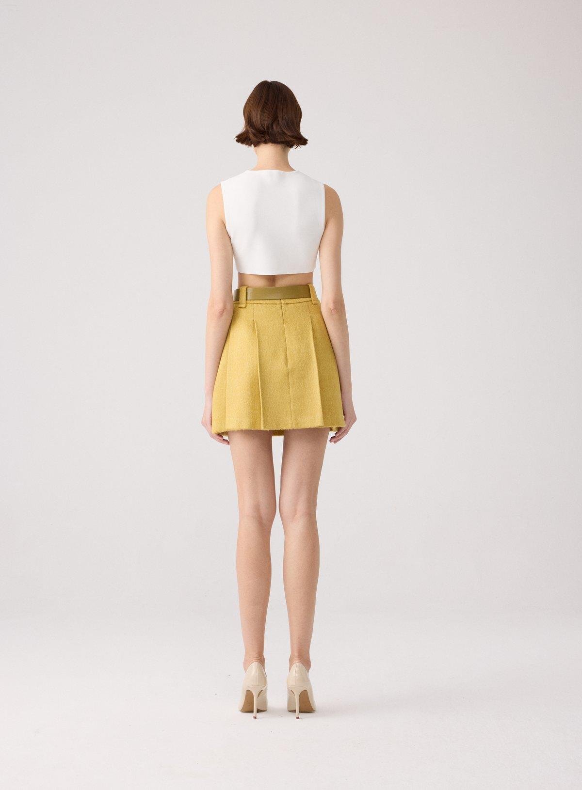 Yün Dokulu Pileli Haki Mini Etek