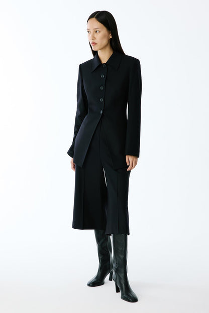 Yün Dokulu Siyah Uzun Ceket
