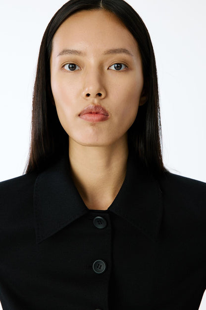 Yün Dokulu Siyah Uzun Ceket