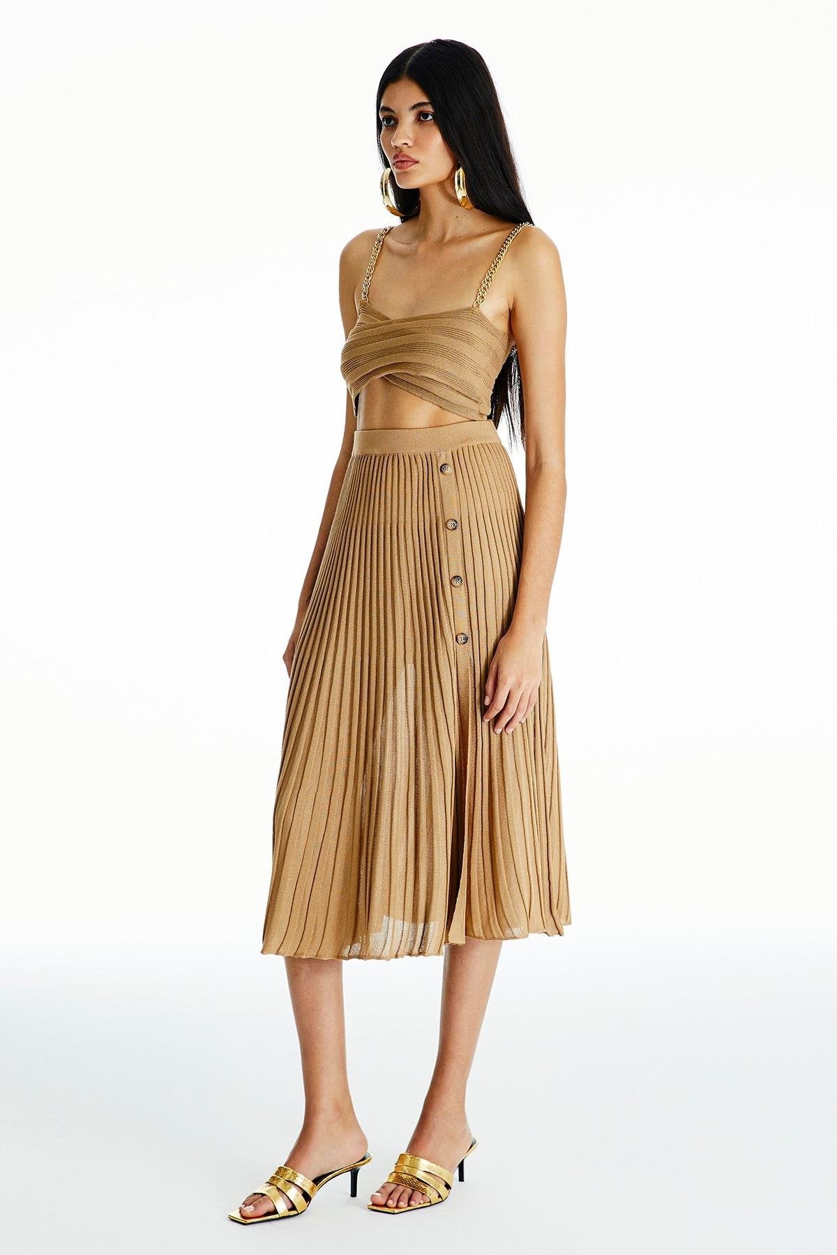 Zincir Askılı Camel Triko Top