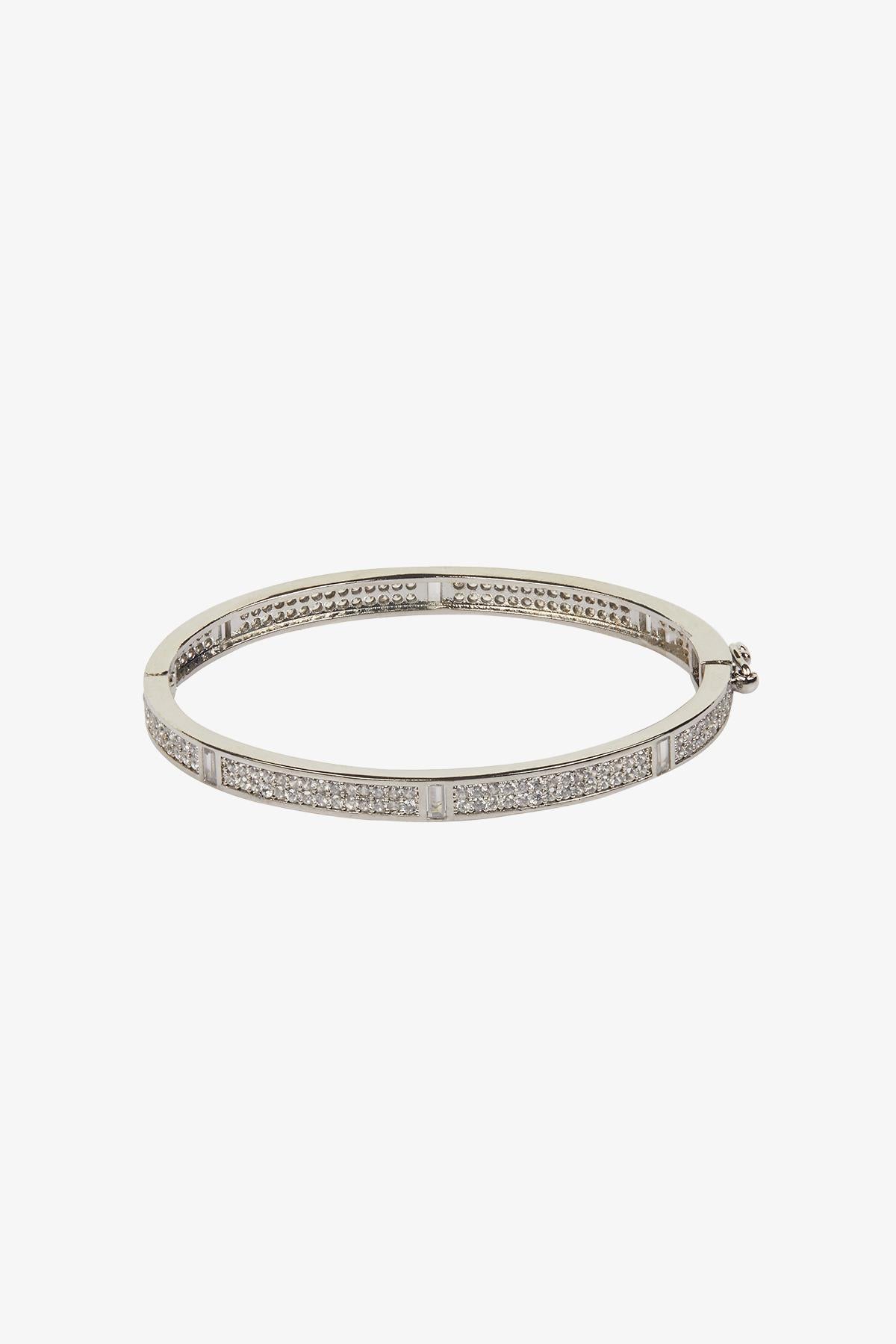 Zirkon Taşlı Gümüş Kelepçe Bileklik